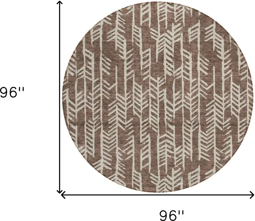 8' Brown And Beige Round Tribal Washable Indoor Outdoor Area Rug Photo 3