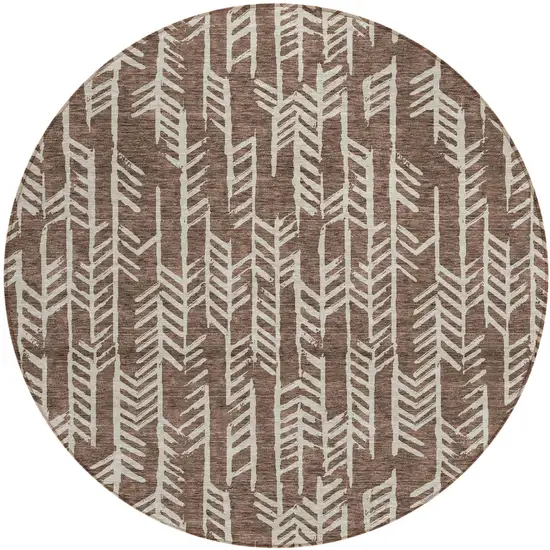 8' Brown And Beige Round Tribal Washable Indoor Outdoor Area Rug Photo 2