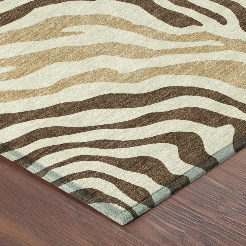 8' Brown And Beige Round Zebra Print Washable Indoor Outdoor Area Rug Photo 5