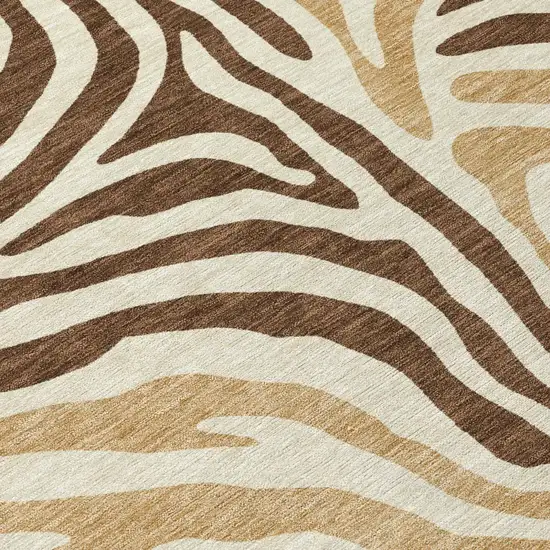 8' Brown And Beige Round Zebra Print Washable Indoor Outdoor Area Rug Photo 6