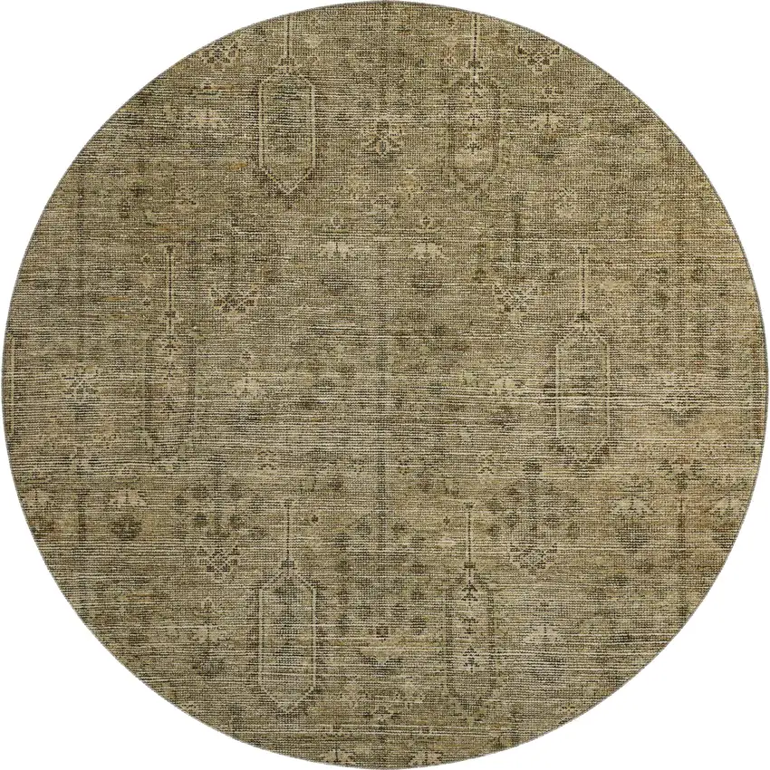 8' Brown And Beige Southwestern Washable Round Rug With UV Protection Photo 1