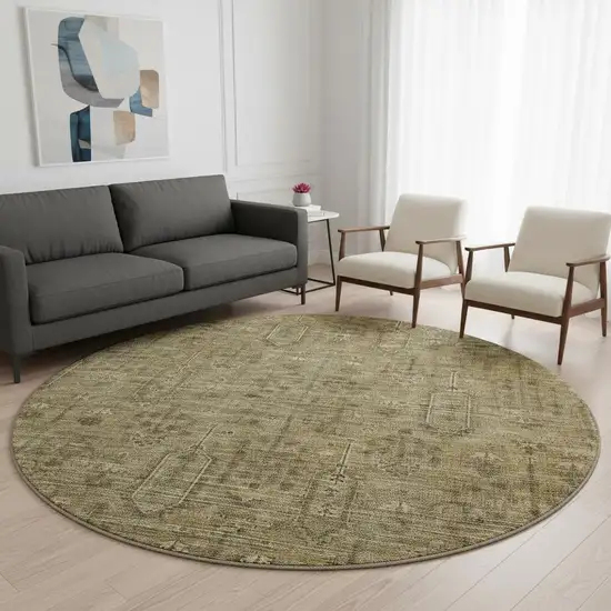 8' Brown And Beige Southwestern Washable Round Rug With UV Protection Photo 2