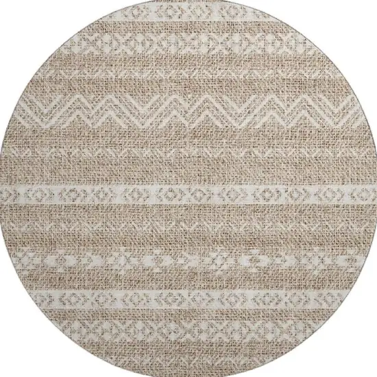 8' Brown And Beige Southwestern Washable Round Rug With UV Protection Photo 4