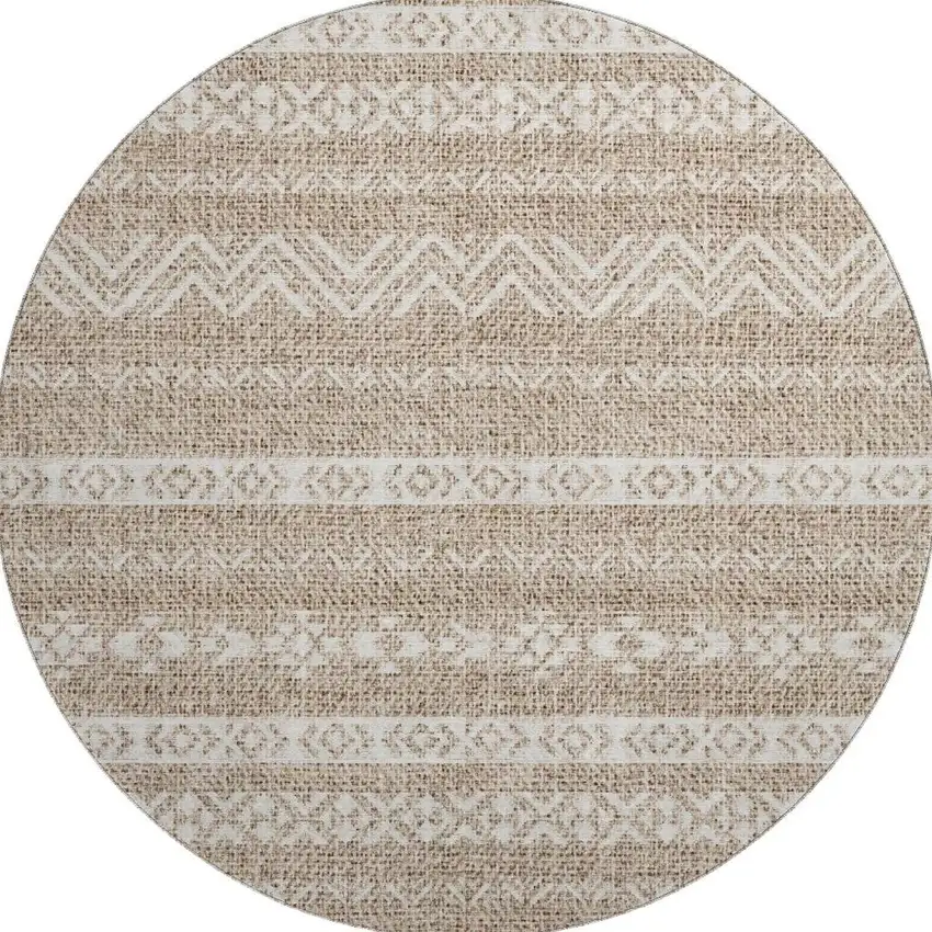 8' Brown And Beige Southwestern Washable Round Rug With UV Protection Photo 4