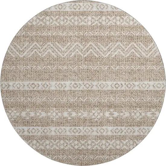 8' Brown And Beige Southwestern Washable Round Rug With UV Protection Photo 1