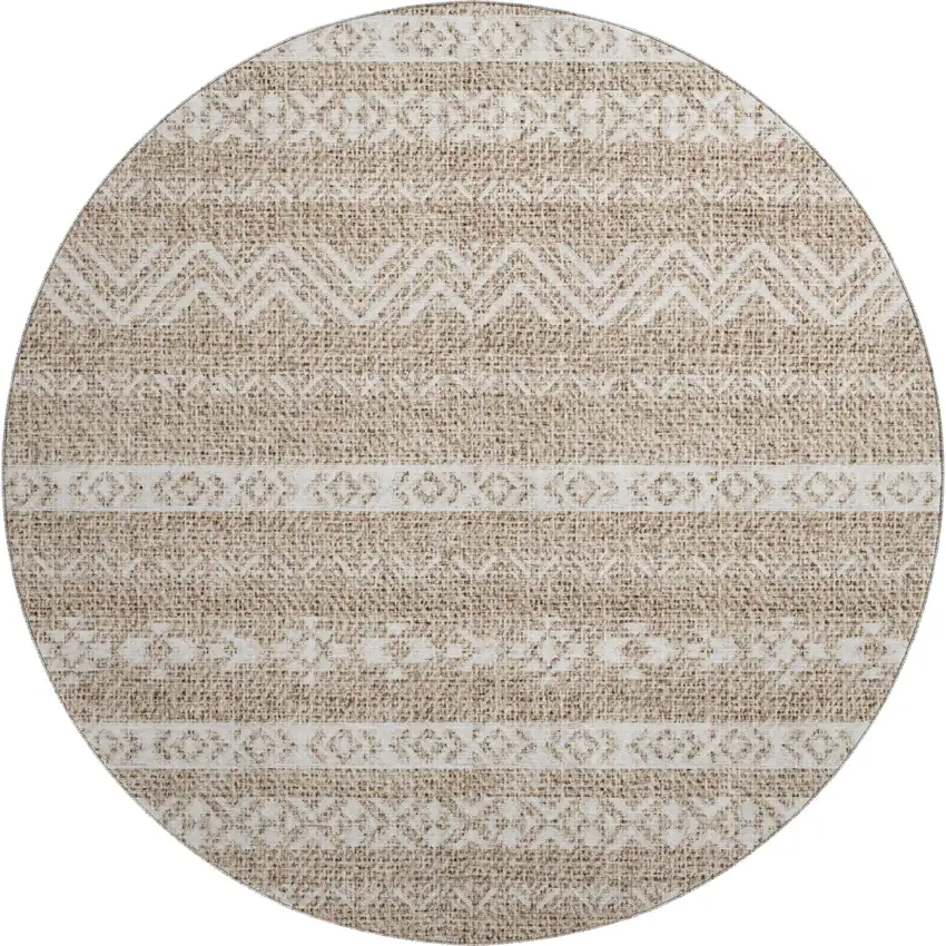 8' Brown And Beige Southwestern Washable Round Rug With UV Protection Photo 1