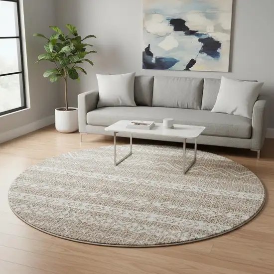 8' Brown And Beige Southwestern Washable Round Rug With UV Protection Photo 2