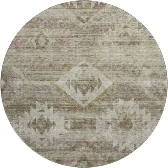 8' Brown And Beige Southwestern Washable Round Rug With UV Protection Photo 1