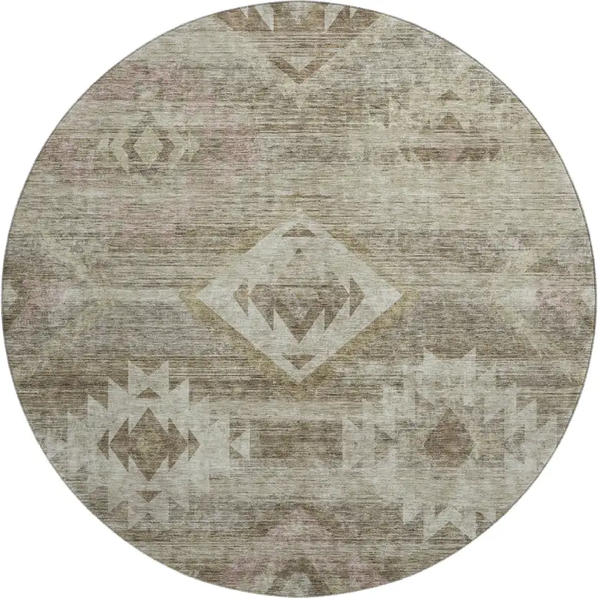 8' Brown And Beige Southwestern Washable Round Rug With UV Protection Photo 1
