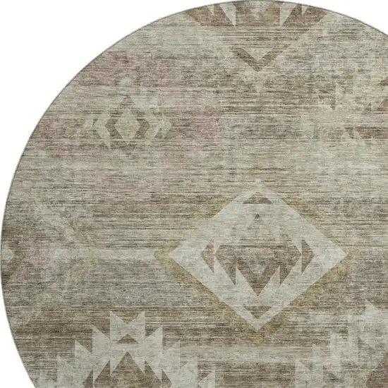 8' Brown And Beige Southwestern Washable Round Rug With UV Protection Photo 3