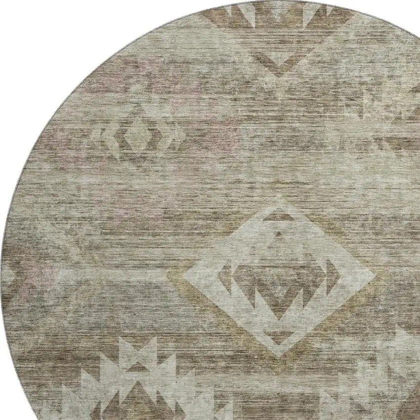 8' Brown And Beige Southwestern Washable Round Rug With UV Protection Photo 3