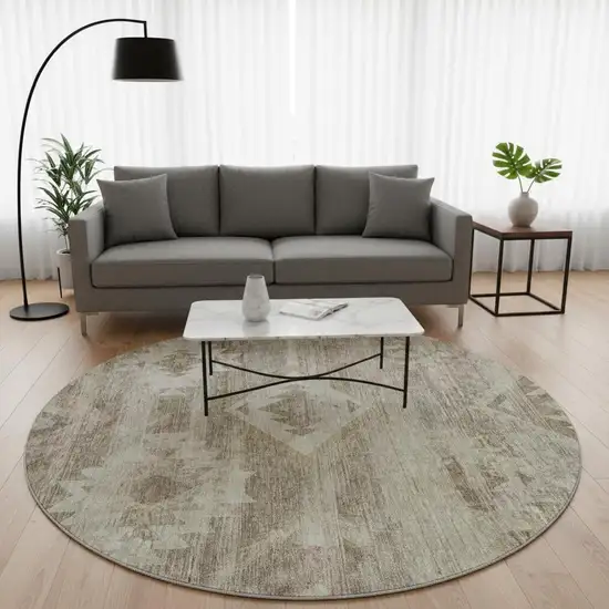 8' Brown And Beige Southwestern Washable Round Rug With UV Protection Photo 2