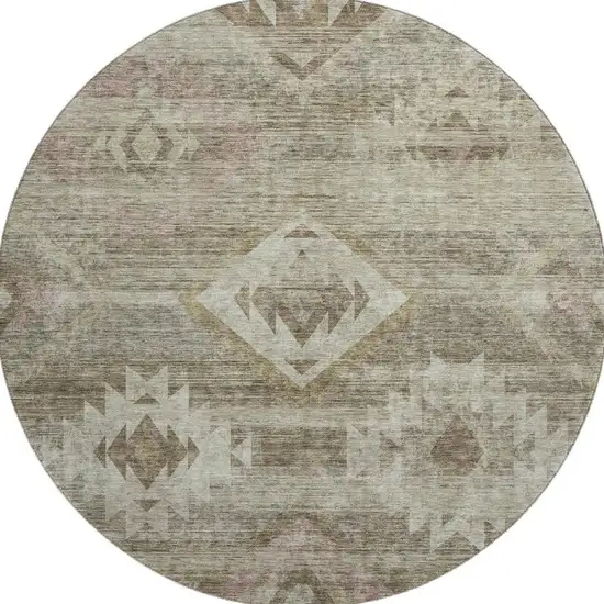8' Brown And Beige Southwestern Washable Round Rug With UV Protection Photo 4