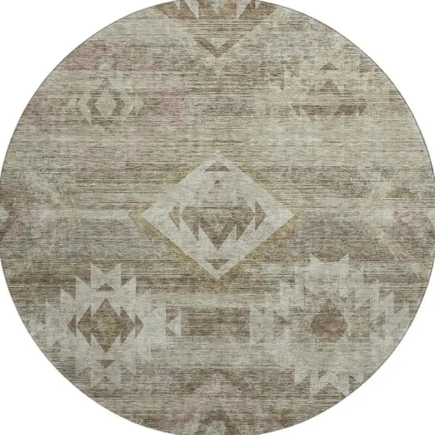 8' Brown And Beige Southwestern Washable Round Rug With UV Protection Photo 4