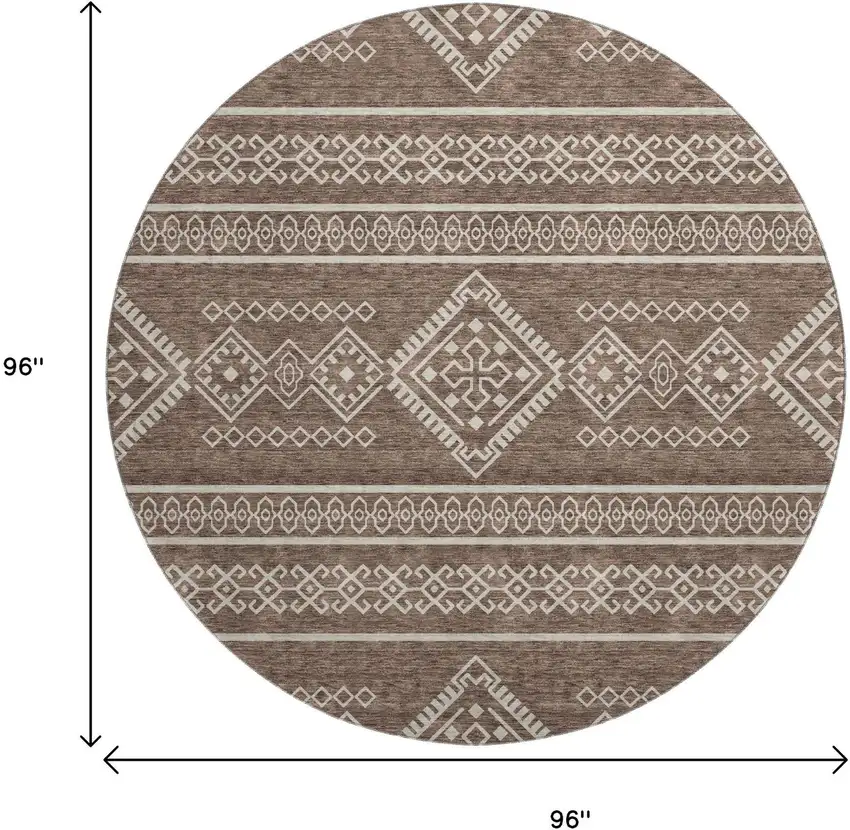 8' Brown And Beige Southwestern Washable Round Rug With UV Protection Photo 9