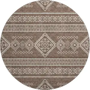 Photo of 8' Brown And Beige Southwestern Washable Round Rug With UV Protection