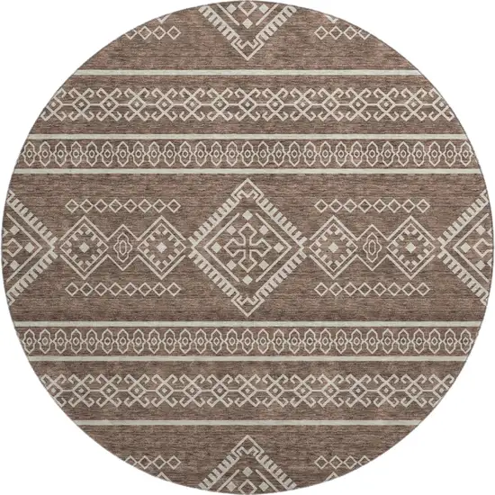 8' Brown And Beige Southwestern Washable Round Rug With UV Protection Photo 1