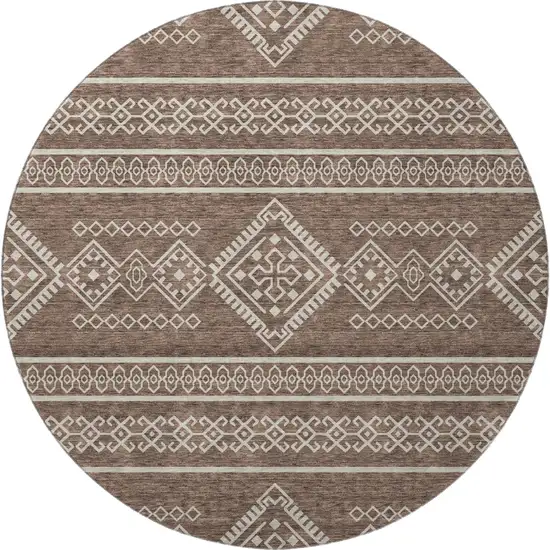 8' Brown And Beige Southwestern Washable Round Rug With UV Protection Photo 3