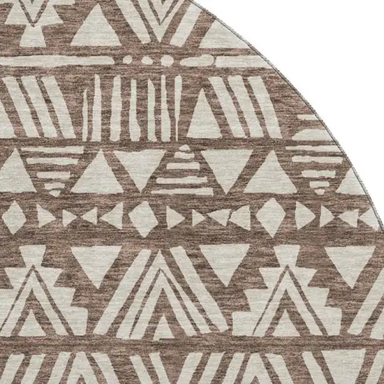 8' Brown And Beige Southwestern Washable Round Rug With UV Protection Photo 3
