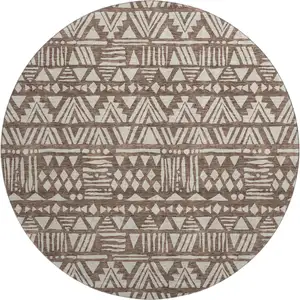 Photo of 8' Brown And Beige Southwestern Washable Round Rug With UV Protection