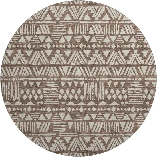 8' Brown And Beige Southwestern Washable Round Rug With UV Protection Photo 1