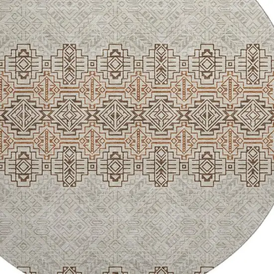 8' Brown And Beige Southwestern Washable Round Rug With UV Protection Photo 2