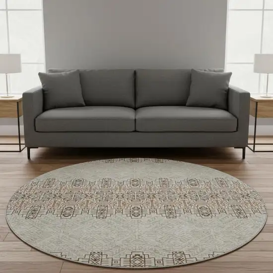 8' Brown And Beige Southwestern Washable Round Rug With UV Protection Photo 2