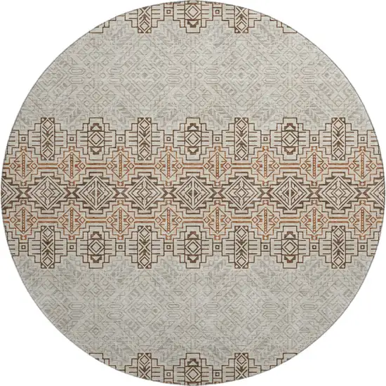 8' Brown And Beige Southwestern Washable Round Rug With UV Protection Photo 1