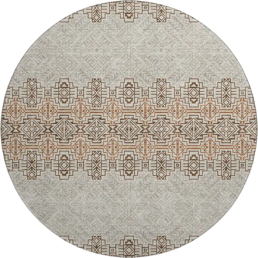 8' Brown And Beige Southwestern Washable Round Rug With UV Protection Photo 1