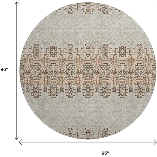 8' Brown And Beige Southwestern Washable Round Rug With UV Protection Photo 9
