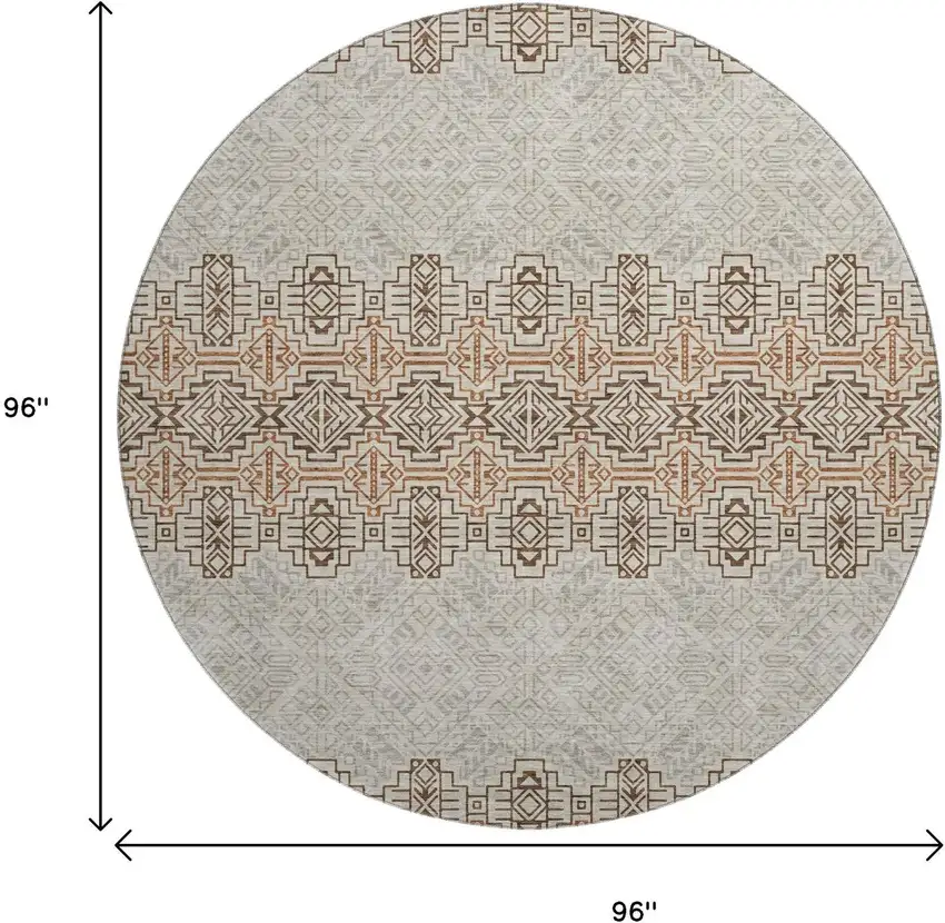 8' Brown And Beige Southwestern Washable Round Rug With UV Protection Photo 9