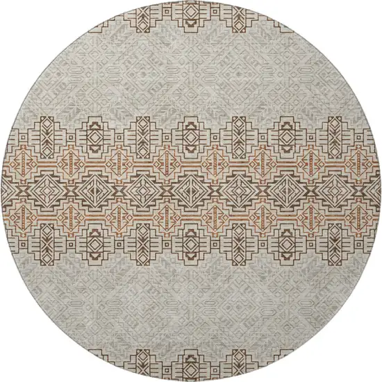 8' Brown And Beige Southwestern Washable Round Rug With UV Protection Photo 3