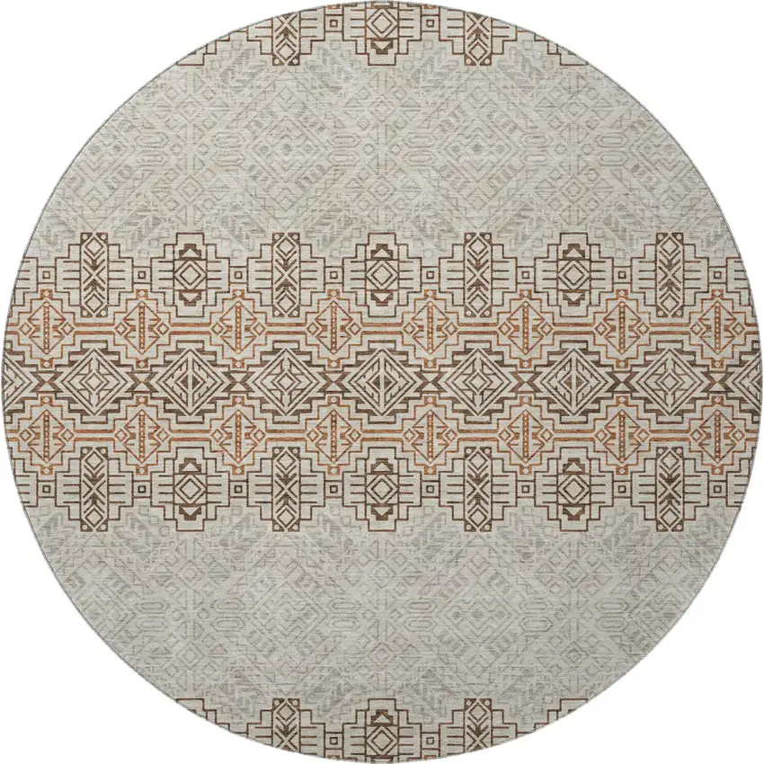 8' Brown And Beige Southwestern Washable Round Rug With UV Protection Photo 3