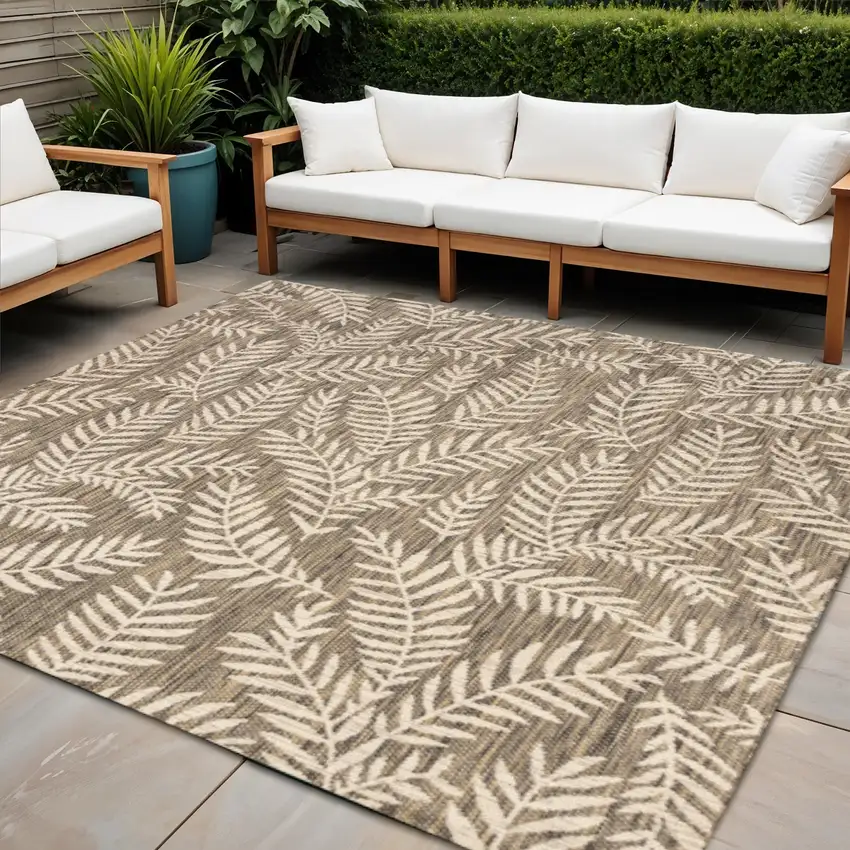 4' Brown And Beige Square Floral Indoor Outdoor Area Rug Photo 1