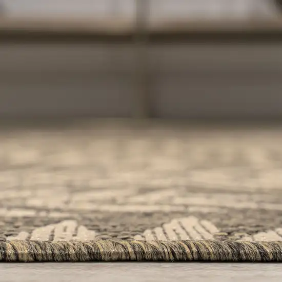 6' Brown And Beige Square Floral Indoor Outdoor Area Rug Photo 9