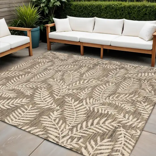 9' Brown And Beige Square Floral Indoor Outdoor Area Rug Photo 1