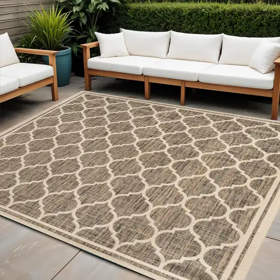 3' Brown And Beige Square Geometric Indoor Outdoor Area Rug Photo 1