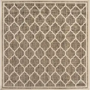 Photo of 4' Brown And Beige Square Geometric Indoor Outdoor Area Rug