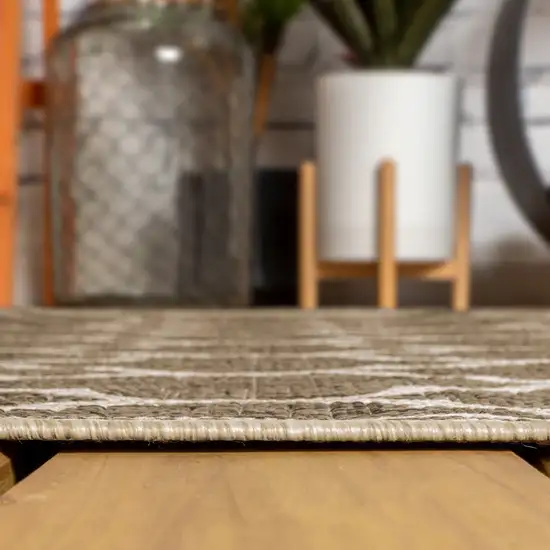 4' Brown And Beige Square Geometric Indoor Outdoor Area Rug Photo 6