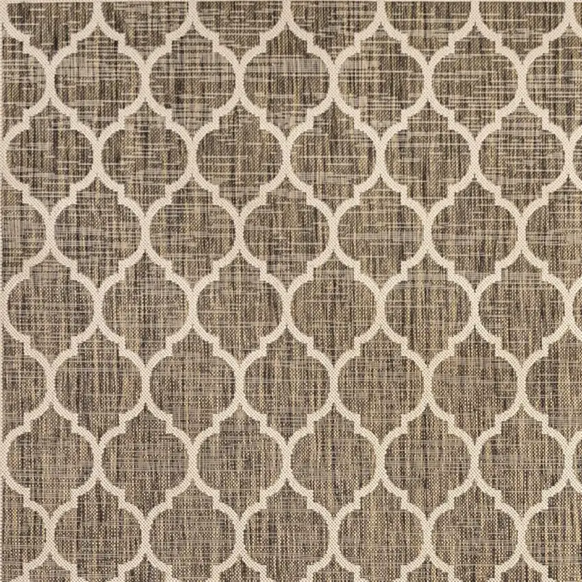4' Brown And Beige Square Geometric Indoor Outdoor Area Rug Photo 2