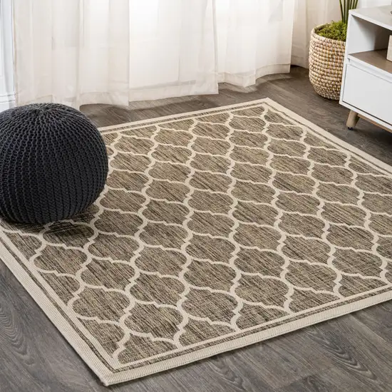 6' Brown And Beige Square Geometric Indoor Outdoor Area Rug Photo 4