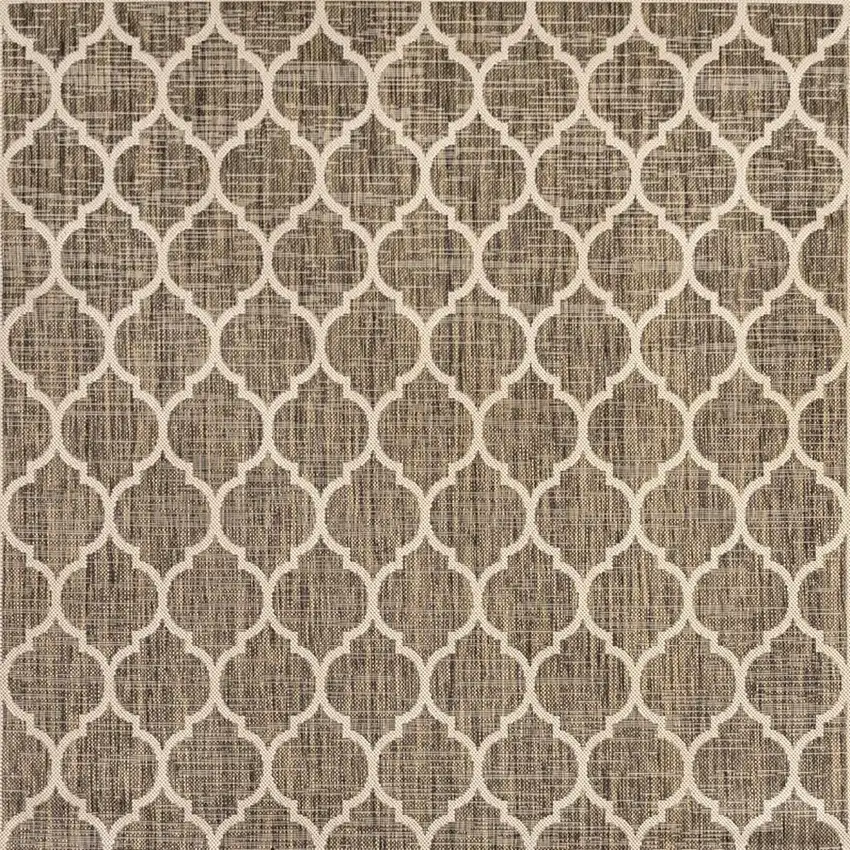 6' Brown And Beige Square Geometric Indoor Outdoor Area Rug Photo 3