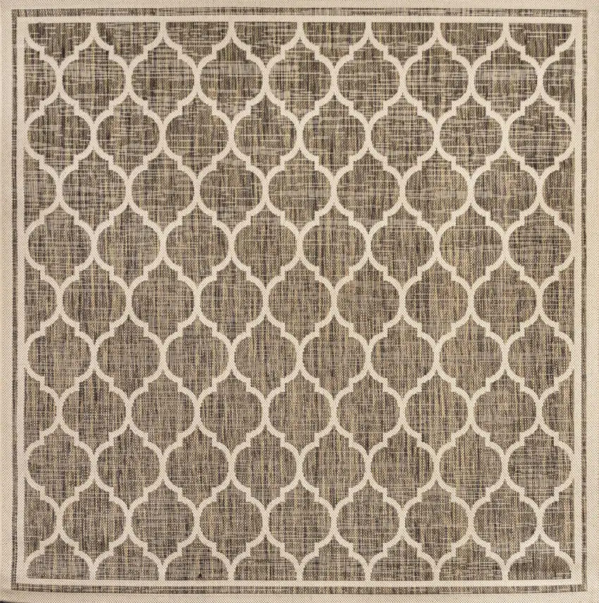 6' Brown And Beige Square Geometric Indoor Outdoor Area Rug Photo 1