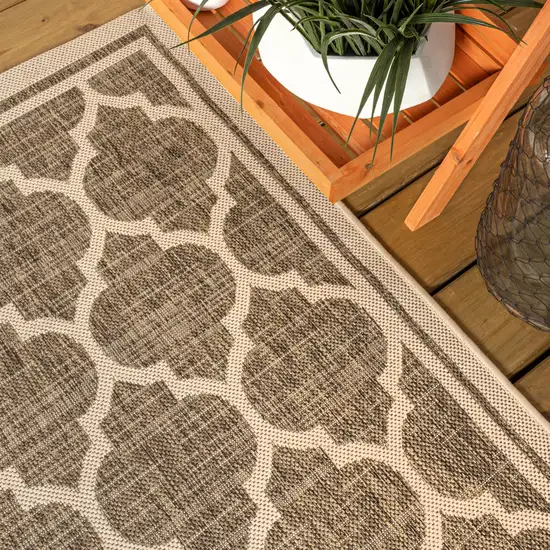9' Brown And Beige Square Geometric Indoor Outdoor Area Rug Photo 7