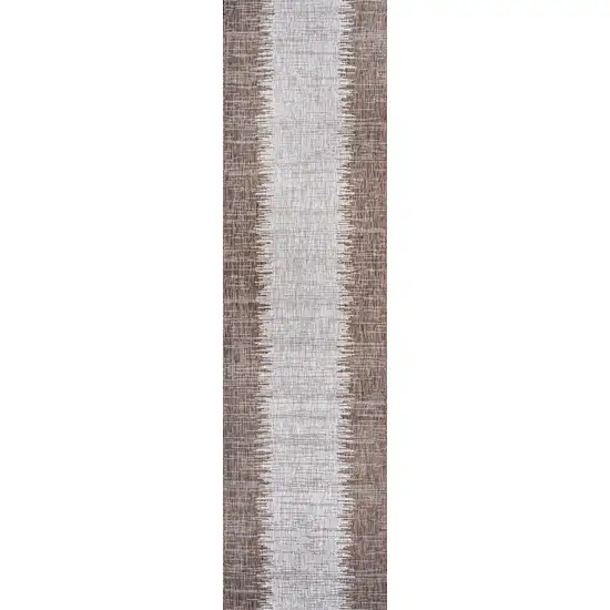 10' Brown And Beige Striped Indoor Outdoor Runner Rug Photo 4