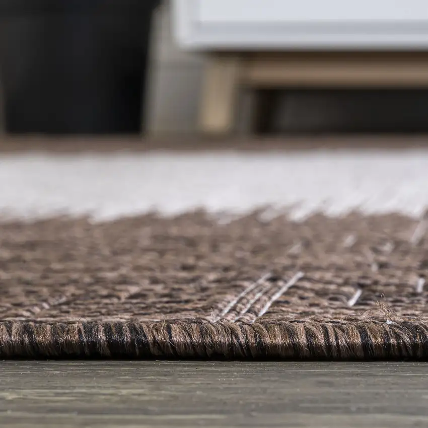 10' Brown And Beige Striped Indoor Outdoor Runner Rug Photo 9