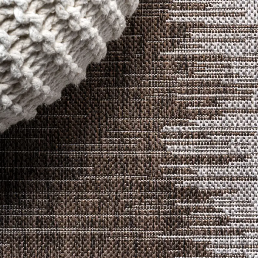 10' Brown And Beige Striped Indoor Outdoor Runner Rug Photo 7