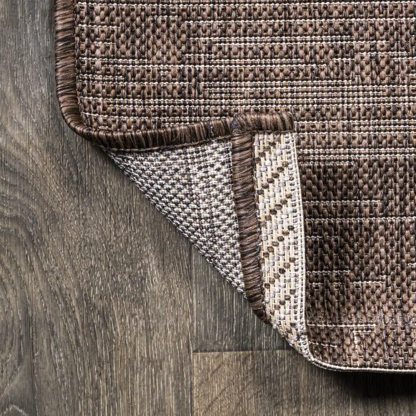 10' Brown And Beige Striped Indoor Outdoor Runner Rug Photo 8