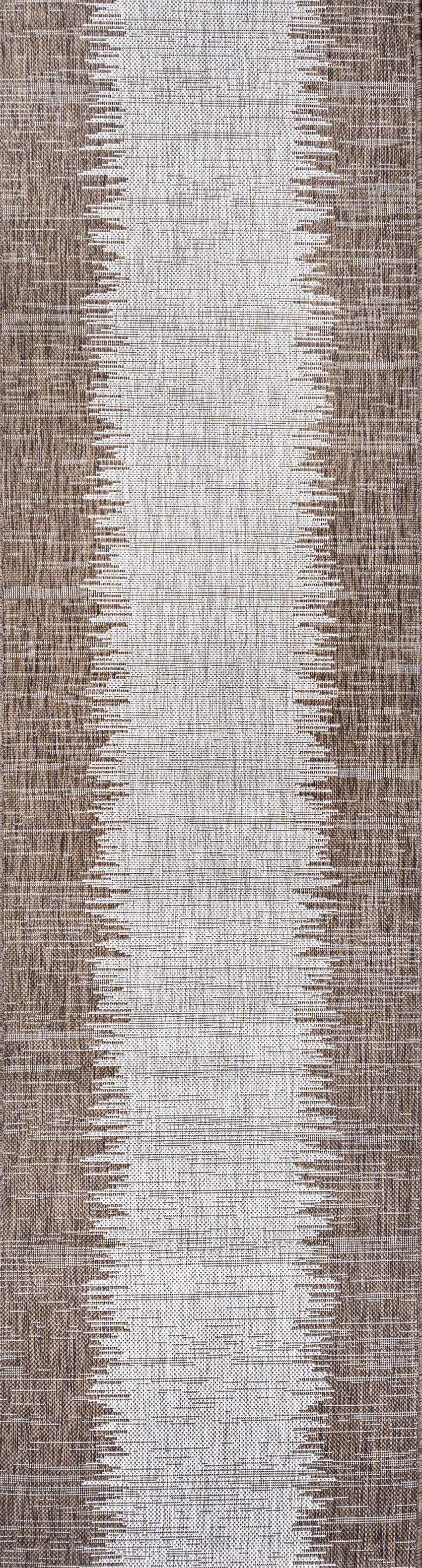 10' Brown And Beige Striped Indoor Outdoor Runner Rug Photo 2
