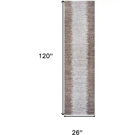 10' Brown And Beige Striped Indoor Outdoor Runner Rug Photo 3
